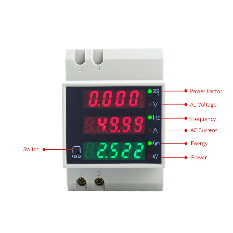 D52-2058 Wattmeter Din rail Volt Current Meter, Specification: AC80-300V Built-in CT - Current & Voltage Tester by buy2fix | Online Shopping UK | buy2fix