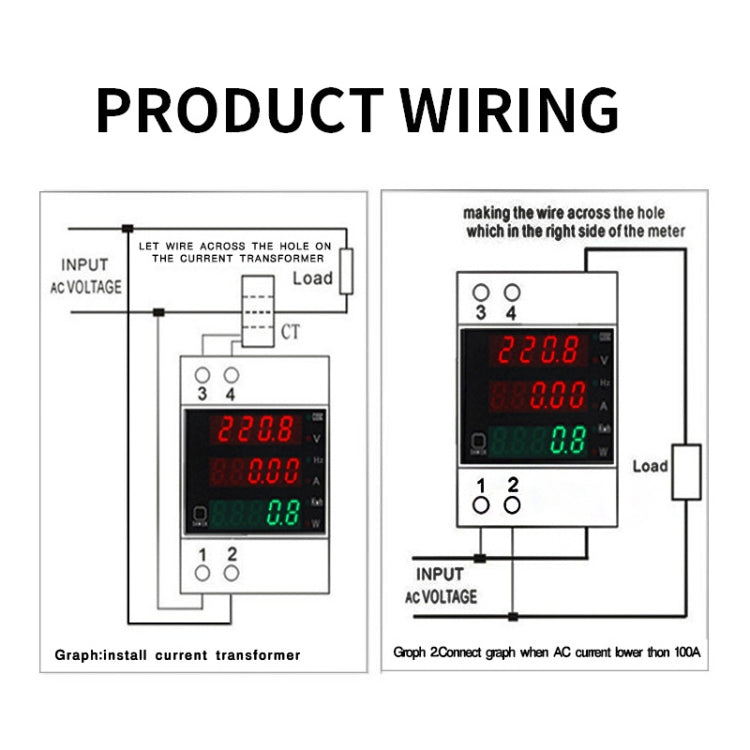 D52-2058 Wattmeter Din rail Volt Current Meter, Specification: AC80-300V Built-in CT - Current & Voltage Tester by buy2fix | Online Shopping UK | buy2fix