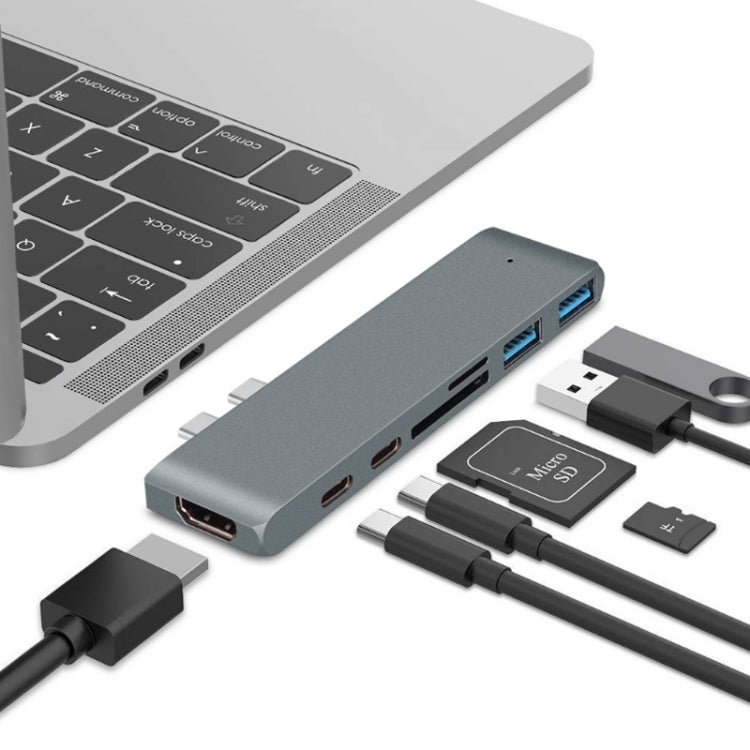 7 In 1 100W USB 3.1 To 20VPD+Card Reader Data+HUB+HDMI 4K Converter(Gray) - USB HUB by buy2fix | Online Shopping UK | buy2fix