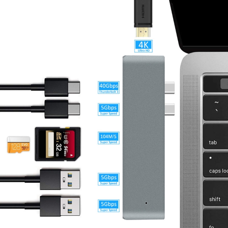 7 In 1 100W USB 3.1 To 20VPD+Card Reader Data+HUB+HDMI 4K Converter(Gray) - USB HUB by buy2fix | Online Shopping UK | buy2fix