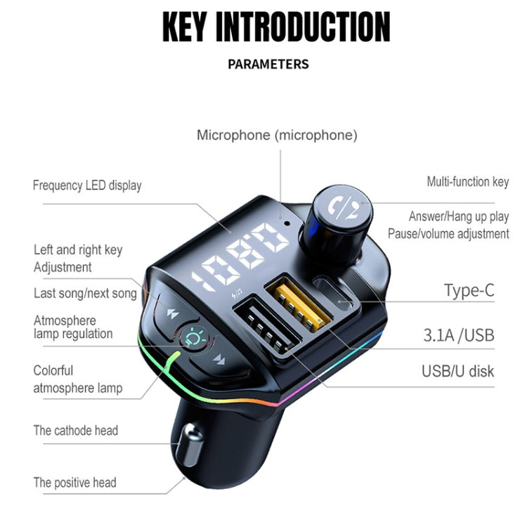 A10 Colorful Atmosphere Light FM Bluetooth Transmitter Car Charger - Bluetooth Car Kits by buy2fix | Online Shopping UK | buy2fix