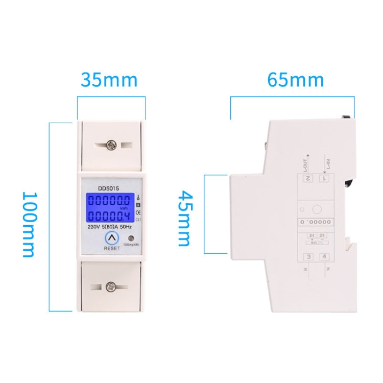 SINOTIMER DDS015 Backlight Display Single-phase Household Rail Energy Meter 5-80A 230V - Current & Voltage Tester by SINOTIMER | Online Shopping UK | buy2fix
