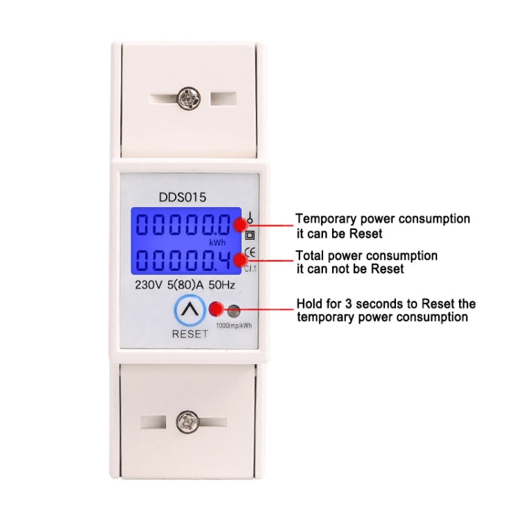 SINOTIMER DDS015 Backlight Display Single-phase Household Rail Energy Meter 5-80A 230V - Current & Voltage Tester by SINOTIMER | Online Shopping UK | buy2fix