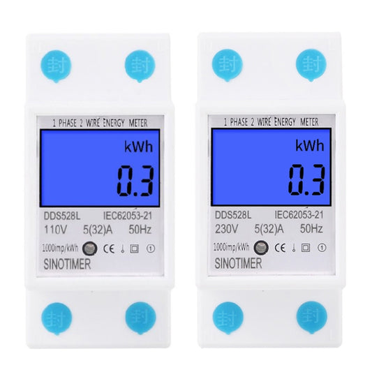 DDS528L Backlight Display Home Single-phase Rail Energy Meter 5-32A(110V 60Hz) by SINOTIMER