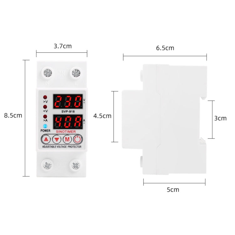 SINOTIMER SVP-918 Adjustable Self-resetting Intelligent Over-voltage Under-voltage Protector, Current: 63A - Other Tester Tool by SINOTIMER | Online Shopping UK | buy2fix