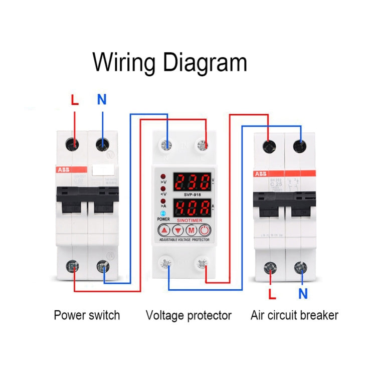 SINOTIMER SVP-918 Adjustable Self-resetting Intelligent Over-voltage Under-voltage Protector, Current: 63A - Other Tester Tool by SINOTIMER | Online Shopping UK | buy2fix