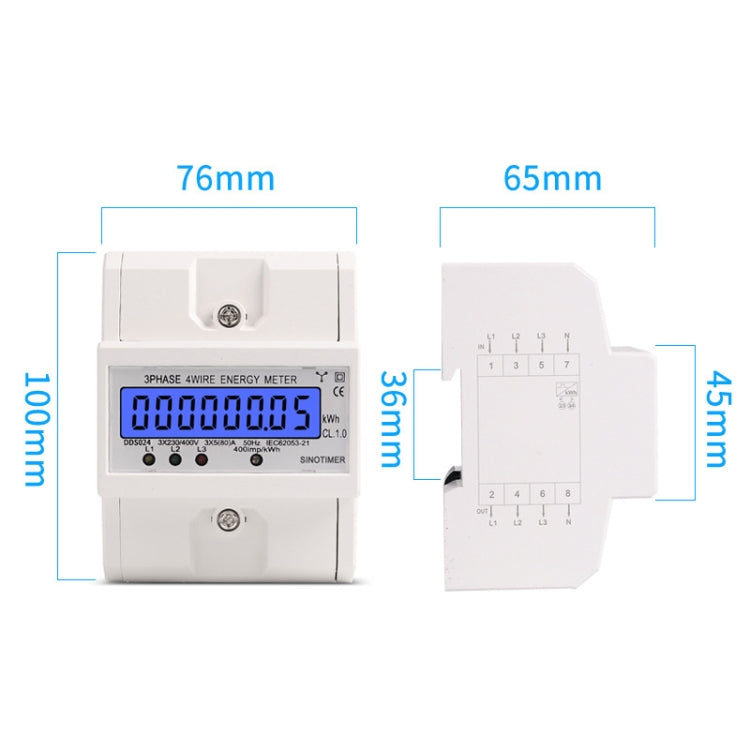SINOTIMER Three-Phase Backlight Display Rail Type Electricity Meter 5-100A 400V(DDS024 White Shell) - Current & Voltage Tester by SINOTIMER | Online Shopping UK | buy2fix