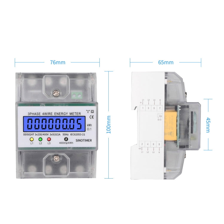 SINOTIMER Three-Phase Backlight Display Electricity Meter 5-100A 400V(DDS024T Transparent Shell) - Current & Voltage Tester by SINOTIMER | Online Shopping UK | buy2fix