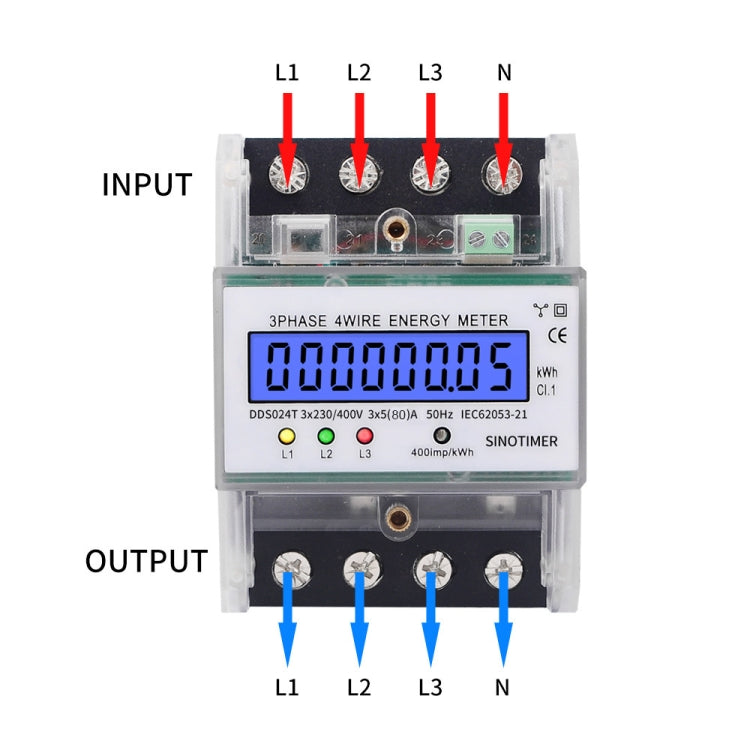 SINOTIMER Three-Phase Backlight Display Electricity Meter 5-100A 400V(DDS024T Transparent Shell) - Current & Voltage Tester by SINOTIMER | Online Shopping UK | buy2fix