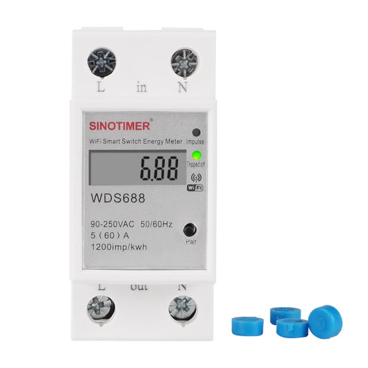 SINOTIMER WDS688 Smart WiFi Single-Phase Power Meter Mobile APP Home Rail Meter 5-60A 230V by SINOTIMER