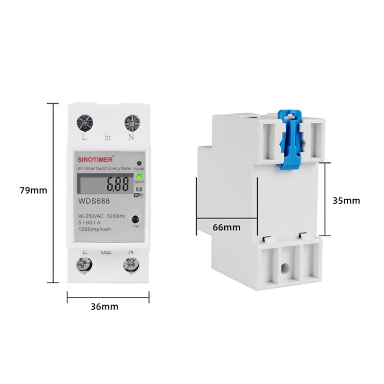 SINOTIMER WDS688 Smart WiFi Single-Phase Power Meter Mobile APP Home Rail Meter 5-60A 230V - Current & Voltage Tester by SINOTIMER | Online Shopping UK | buy2fix