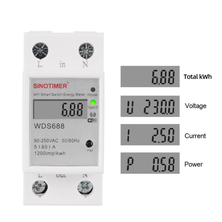 SINOTIMER WDS688 Smart WiFi Single-Phase Power Meter Mobile APP Home Rail Meter 5-60A 230V - Current & Voltage Tester by SINOTIMER | Online Shopping UK | buy2fix