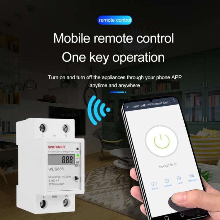 SINOTIMER WDS688 Smart WiFi Single-Phase Power Meter Mobile APP Home Rail Meter 5-60A 230V - Current & Voltage Tester by SINOTIMER | Online Shopping UK | buy2fix