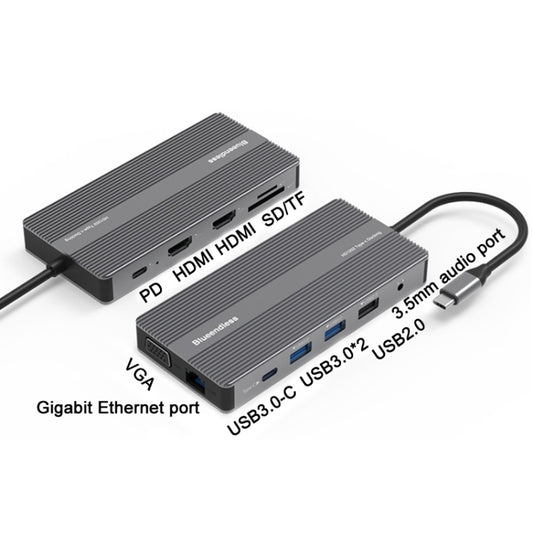 Blueendless Type-C+USB 3.0/2.0+VGA+3.5mm Audio Interface HUB(12 in 1) by Blueendless
