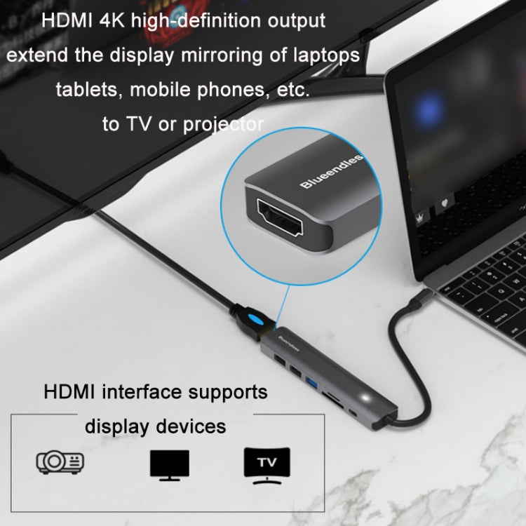 Blueendless Type-C+USB 3.0/2.0+HDMI4K HUB, Specification: 5 in 1 - USB HUB by Blueendless | Online Shopping UK | buy2fix