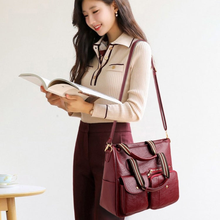 Large-capacity Messenger Bag Handbag Multi-pocket Shoulder Bag Middle-aged Mother Bag(Yellow) - Handbags by buy2fix | Online Shopping UK | buy2fix