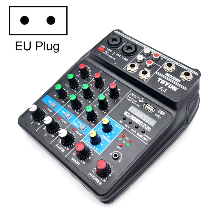 TEYUN A4 4-way Small Microphone Digital Mixer Live Recording Effector(EU Plug) - Live Sound Effects Processors by TEYUN | Online Shopping UK | buy2fix