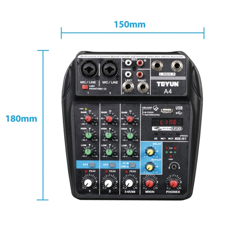 TEYUN A4 4-way Small Microphone Digital Mixer Live Recording Effector(EU Plug) - Live Sound Effects Processors by TEYUN | Online Shopping UK | buy2fix