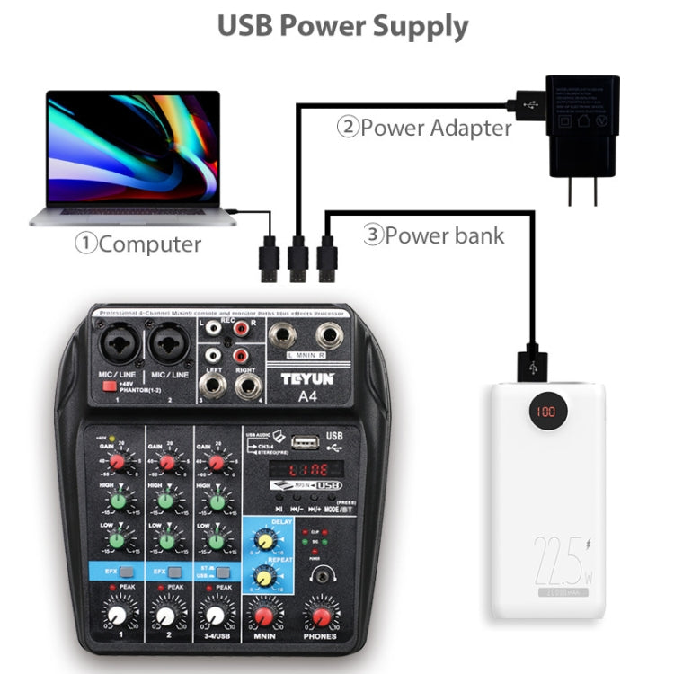 TEYUN A4 4-way Small Microphone Digital Mixer Live Recording Effector(EU Plug) - Live Sound Effects Processors by TEYUN | Online Shopping UK | buy2fix