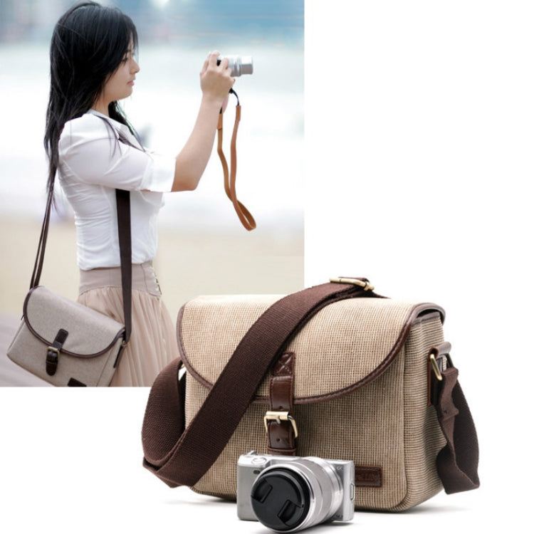 Casual SLR Camera Canvas Crossbody Bag(Khaki) - Strap Satchel by buy2fix | Online Shopping UK | buy2fix