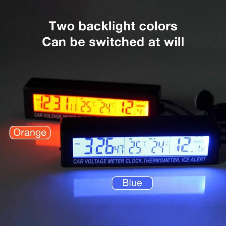 Car Inside And Outside Dual Temperature+Clock+Voltage LED Electronic Display(Orange+Blue) - Clocks & Car Meters by buy2fix | Online Shopping UK | buy2fix