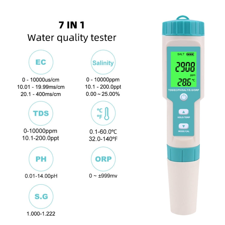 C-600A 7 In 1 Temperature/Salinity/PH/TDS/EC/ORP/SG Monitoring Pen(without Battery and Powder) - PH & Moisture Meter by buy2fix | Online Shopping UK | buy2fix
