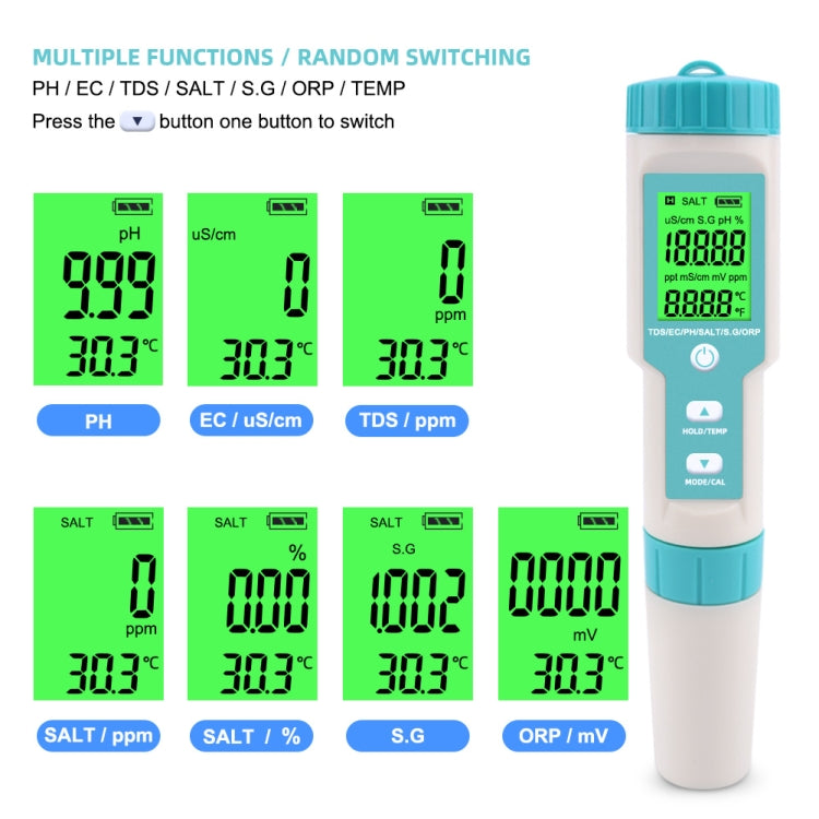 C-600A 7 In 1 Temperature/Salinity/PH/TDS/EC/ORP/SG Monitoring Pen(without Battery and Powder) - PH & Moisture Meter by buy2fix | Online Shopping UK | buy2fix