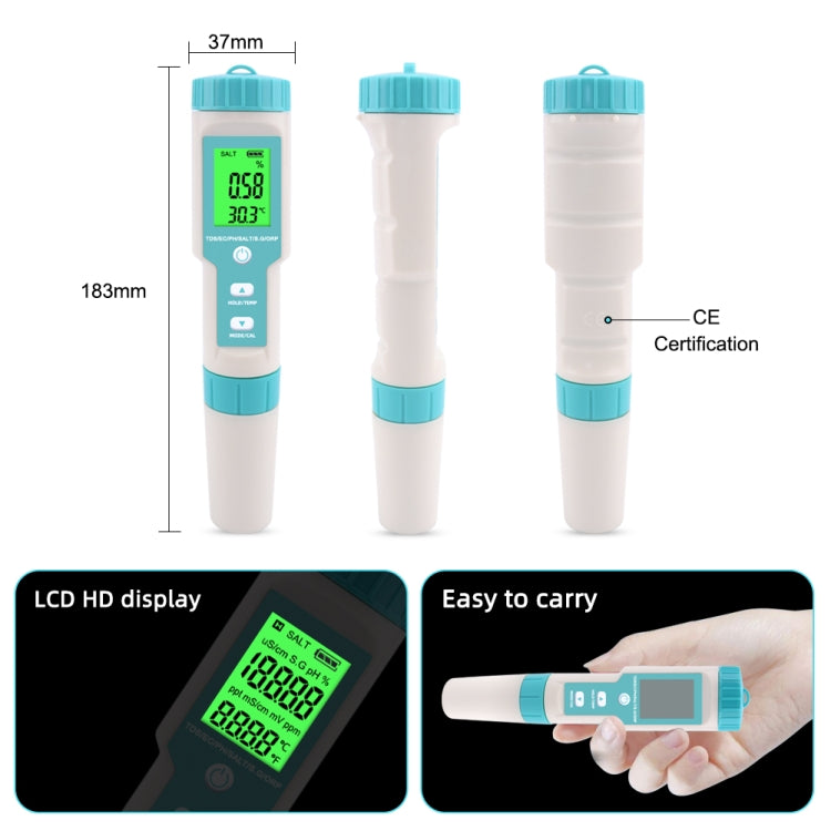 C-600A 7 In 1 Temperature/Salinity/PH/TDS/EC/ORP/SG Monitoring Pen(without Battery and Powder) - PH & Moisture Meter by buy2fix | Online Shopping UK | buy2fix