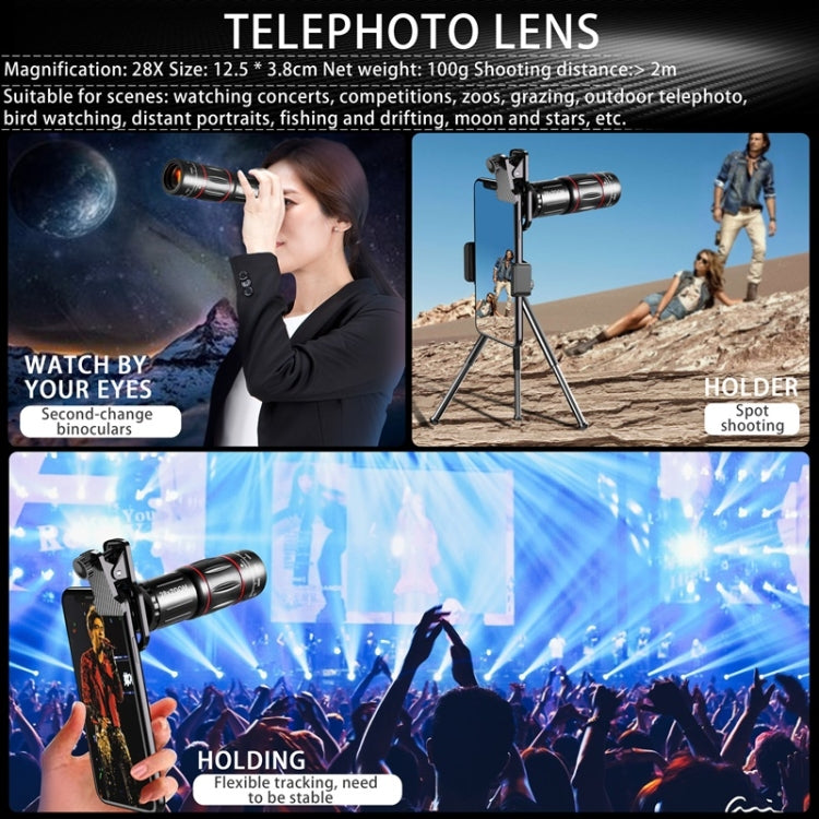 Mobile Phone Universal Lens Telescope 28X + Wide Angle 0.6X + Macro 20X + Fisheye 198 Degree Set by buy2fix