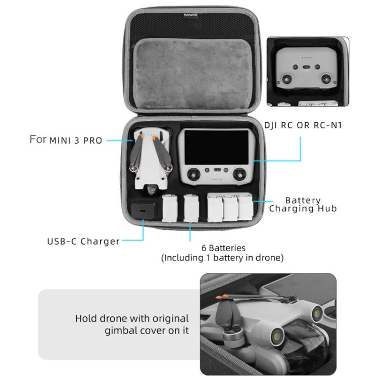 Sunnylife Drone Protective Storage Bag for DJI Mini 3 Pro,Style: Can Hold 6 Battery Bag - Carry Cases & Bags by Sunnylife | Online Shopping UK | buy2fix