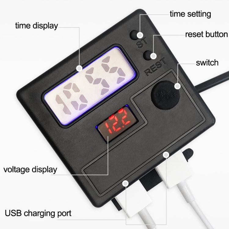 Motorcycle Clock Digital Display Dual USB Phone Charger Waterproof 5V 3A Fast Charge(Black) - Battery Charger by buy2fix | Online Shopping UK | buy2fix
