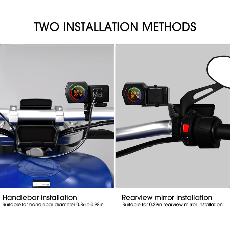 WUPP CS-1747A1 Motorcycle Voltage Temperature Digital Display Double USB Phone Charger by WUPP