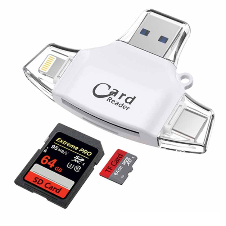 USB 2.0+8Pin +Type-C+Micro USB 4 In 1 Card Reader Supports Reading SD&TF Car(White) - by null | Online Shopping UK | buy2fix