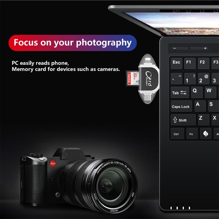 R015 USB2.0 & Micro USB+8Pin+Type-C 4 In 1 Card Reader Supports SD/TF Card(Black) by buy2fix