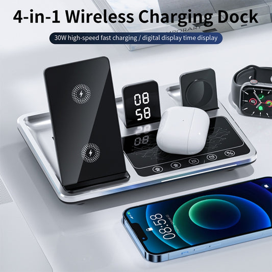 R11 4 In 1 30W Phone Wireless Charger with Ambient Light(Silver Black) - Wireless Charger by buy2fix | Online Shopping UK | buy2fix