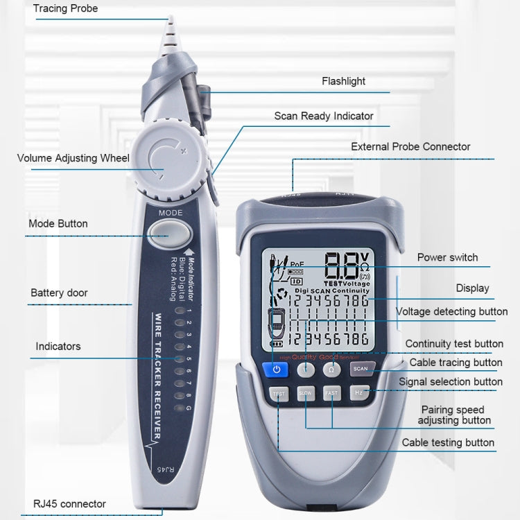 ET613 Network Cable Tester Wire Tracker Battery Voltage POE Test Multi-function Cable Tester - Current & Voltage Tester by buy2fix | Online Shopping UK | buy2fix