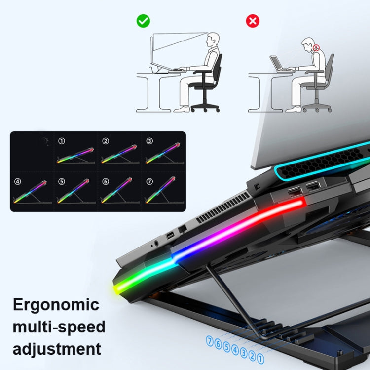 CoolCold Five Fans 2 USB Ports Laptop Cooler Gaming Notebook Cool Stand,Version: Touch Symphony Blue - Cooling Pads by CoolCold | Online Shopping UK | buy2fix