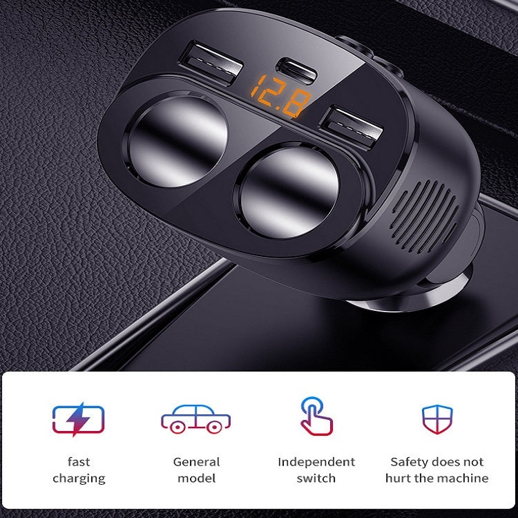 Car Charger With Switch Double Cigarette Hole Car Socket(C06 Neutral) - Car Charger by buy2fix | Online Shopping UK | buy2fix