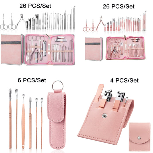 Stainless Steel Nail Clipper Set Beauty Eyebrow Trimmer, Color: 6 PCS/Set (Pink) by buy2fix