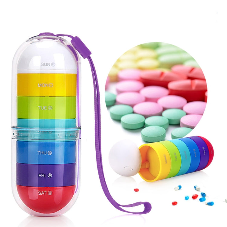 Portable Cylindrical Rotary 7 Compartments Independent Plastic Travel Pill Box(As Show) - Pill Boxes by buy2fix | Online Shopping UK | buy2fix