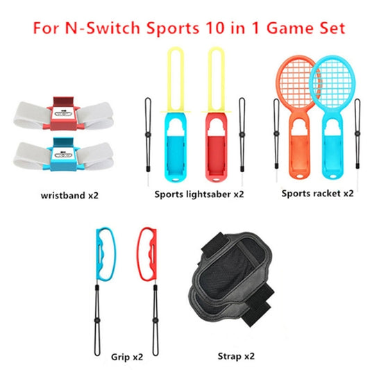 IPLAY HBS-447 10 In 1 Grip + Wrist Strap + Strap + Lightsaber + Racket Sports Set For Nintendo Switch(As Show) by IPLAY