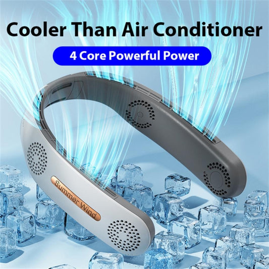 Lazy Hanging Neck Fan Bladeless Silent Sports Fan,Model: A306 Four -core 4000 mAh White by buy2fix