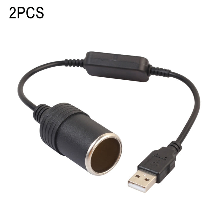 2 PCS Car USB to Cigarette Lighter Socket 5V to 12V Boost Power Adapter Cable, Model: 60cm - Cigar Socket by buy2fix | Online Shopping UK | buy2fix