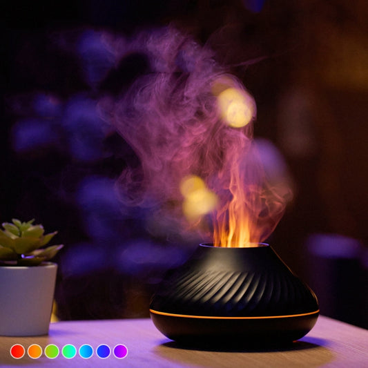 DQ705 Volcanic Flame Aroma Diffuser Essential Oil Lamp Air Humidifier with Color Night Light(Black) by buy2fix