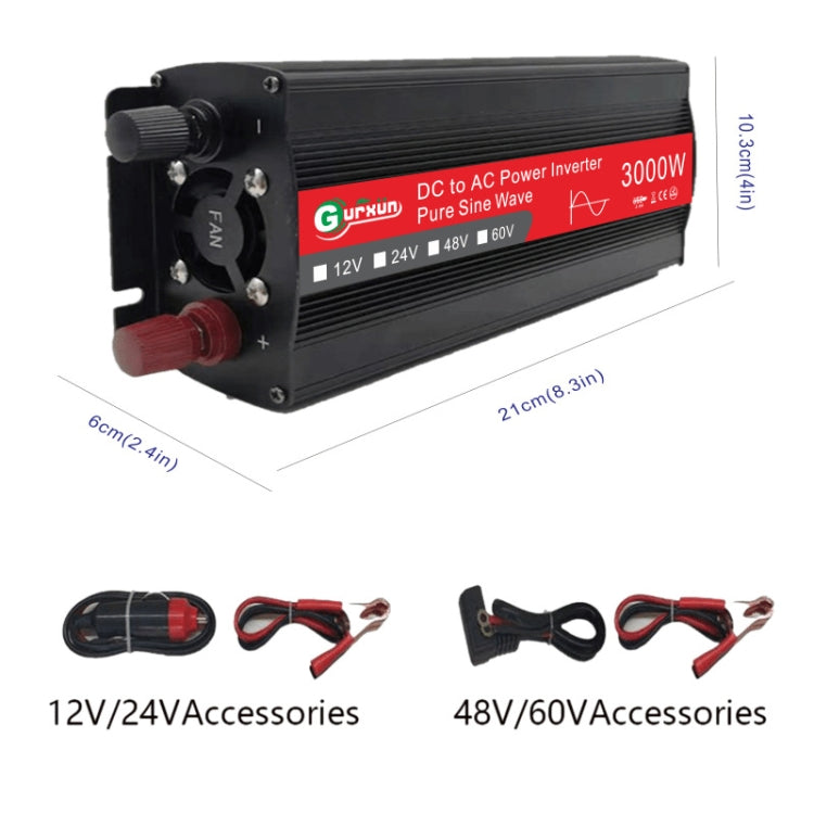 Gurxun Sine Wave Inverter 3000W 12/24/48/60V To 220V Car Boost Converter, Specification: 48V-220V - Pure Sine Wave by buy2fix | Online Shopping UK | buy2fix