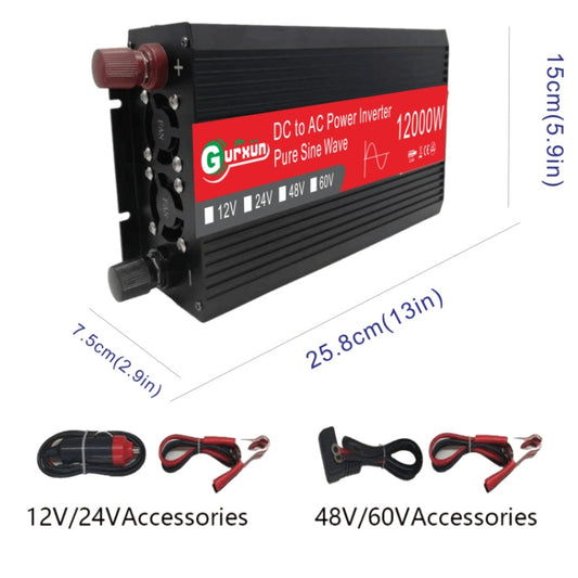 Gurxun 12000W High Power Household Car Sine Wave Inverter, Specification: 24V To 220V - Pure Sine Wave by buy2fix | Online Shopping UK | buy2fix