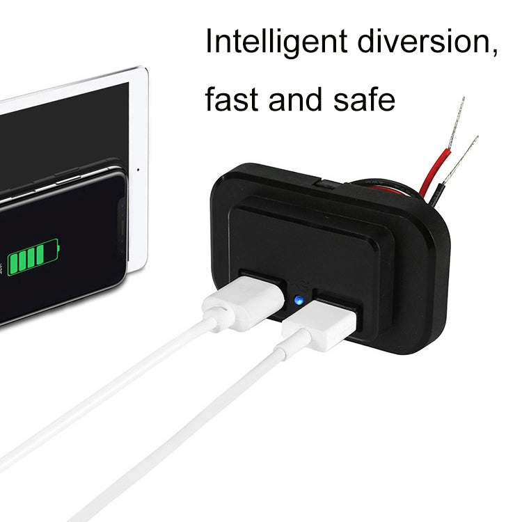 3.1A Punch-Free Automatic Spring Cover RV Bus Modified Car Charger Dual USB Car Charger(Black) by buy2fix