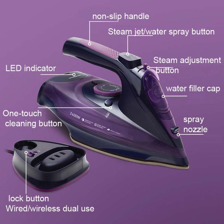2400W Household Wireless Iron Handheld Steam Iron Garment Steamer,EU Plug(Purple) - Garment Steamer by buy2fix | Online Shopping UK | buy2fix