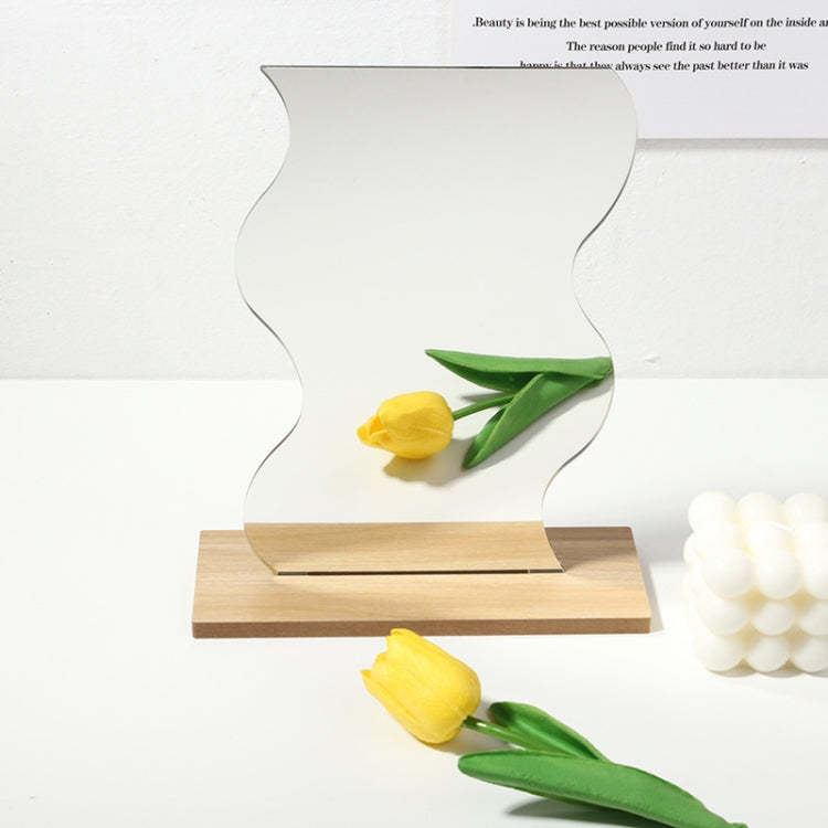 Irregular Acrylic Mirror With Wooden Base Photo Props(Water Wave) - Acrylic Props by buy2fix | Online Shopping UK | buy2fix
