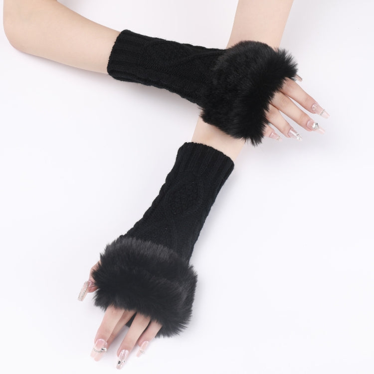 Ladies Short Type Furry Gloves Diamond Knit Warm Fingerless Arm Sleeves(Black) - Others by buy2fix | Online Shopping UK | buy2fix